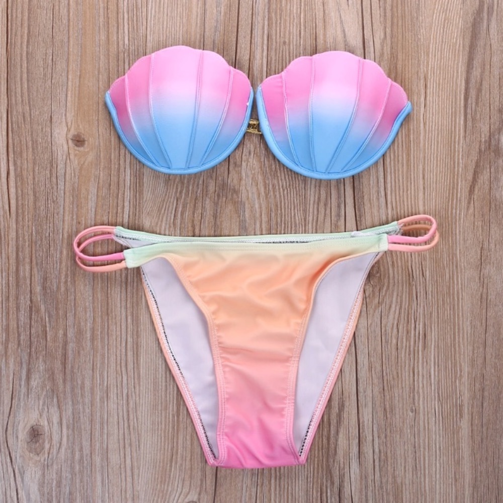 NEW Mermaid Bikini Swimsuit 2 piece shell ombre L - Picture 2 of 7